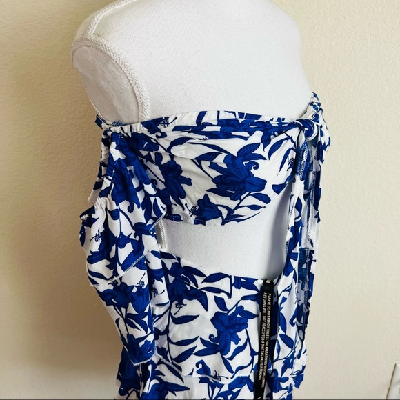 NWT PLT Blue & White Porcelain Floral Print Bardot Crop Top & Layered Shorts Set - Picture 3 of 9